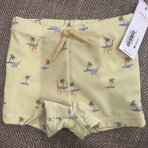 Janie and Jack Yellow Baby Swim Shorts with Animal Print 3-6m